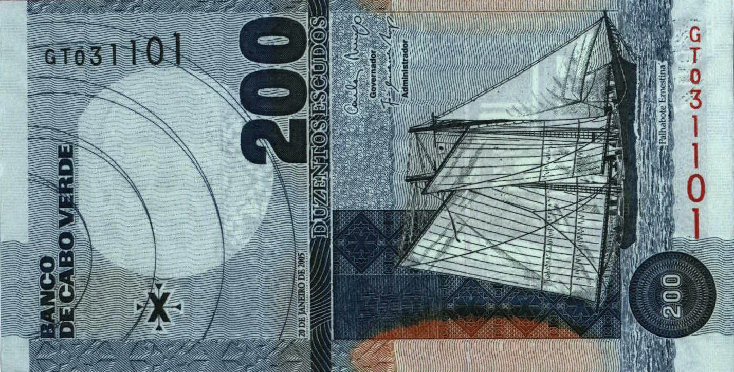 Лицевая сторона 200 эскудо Кабо-Верде Лицевая сторона 200 эскудо Кабо-Верде