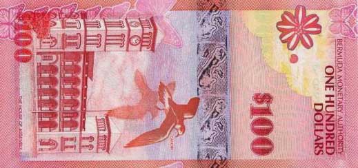 Оборотная сторона 100 долларов Бермудских островов