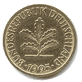 Аверс 10 пфеннигов Германии (ФРГ)