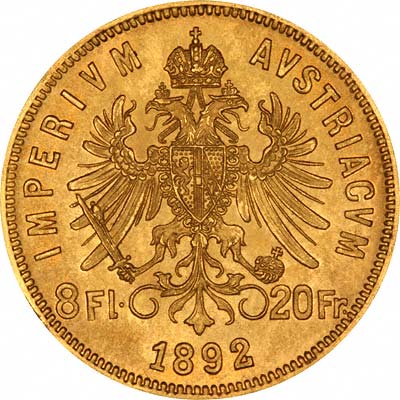 Австрийские 20 франков - 8 флоринов (1892 год)